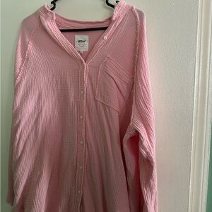 Aerie Light Pink Textured Button-Up Shirt